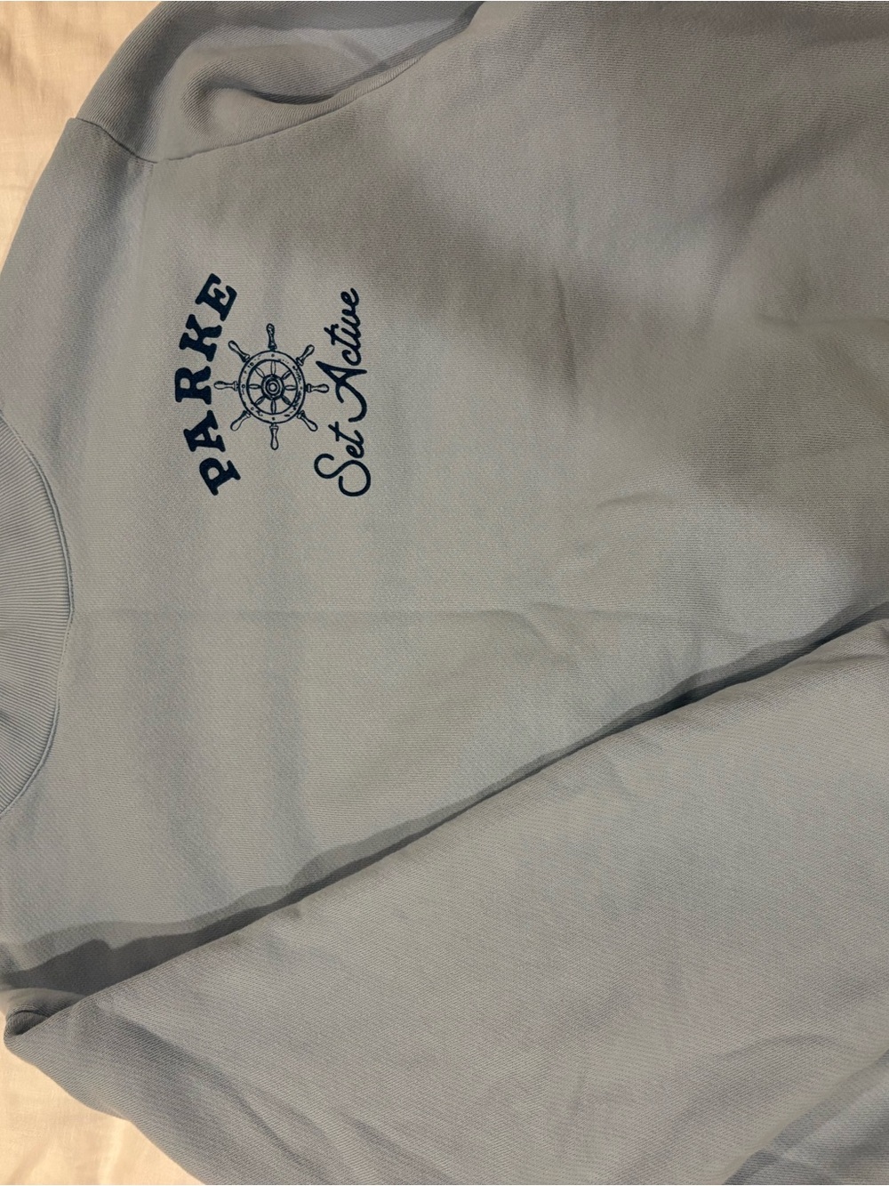 Parker Light Blue Crewneck Sweatshirt with Navy Graphic